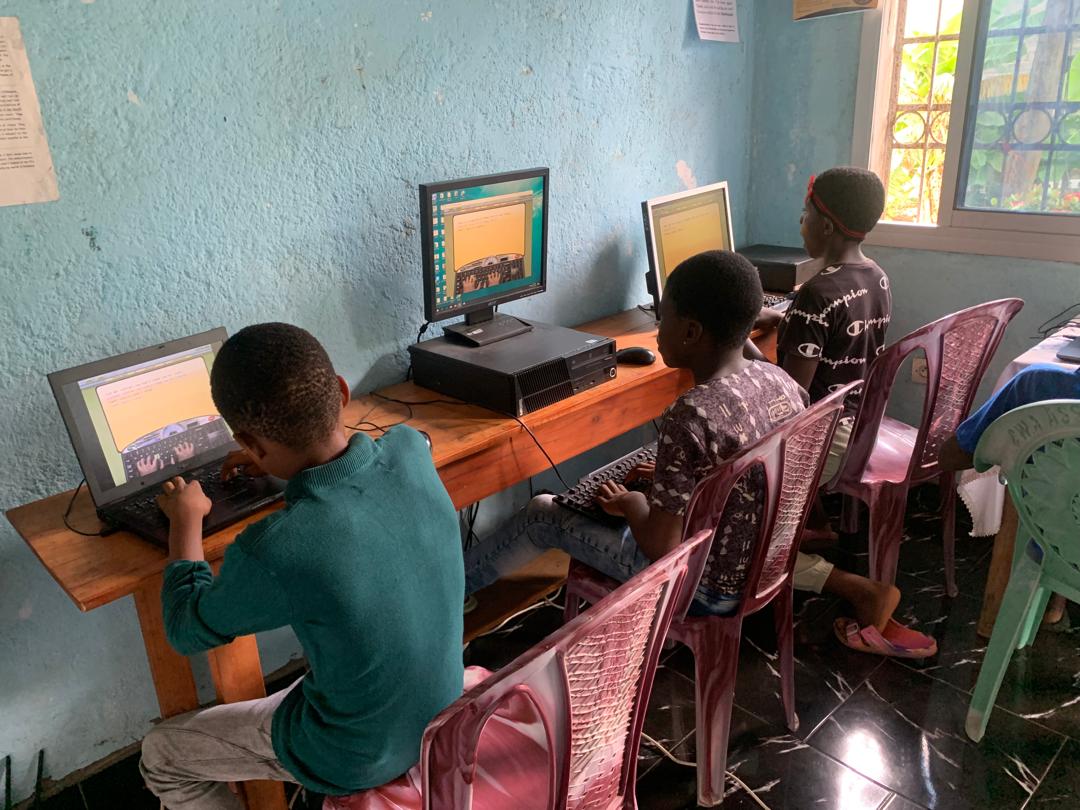 Young students at computers